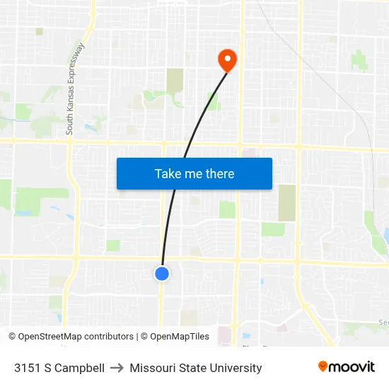 3151 S Campbell to Missouri State University map
