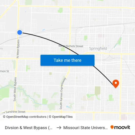 Divsion & West Bypass (Se) to Missouri State University map