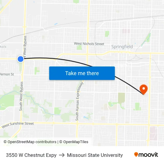3550 W Chestnut Expy to Missouri State University map