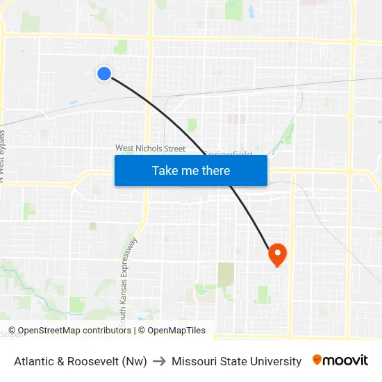 Atlantic & Roosevelt (Nw) to Missouri State University map