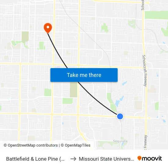 Battlefield & Lone Pine (Ne) to Missouri State University map