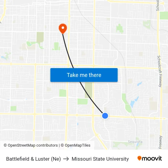 Battlefield & Luster (Ne) to Missouri State University map