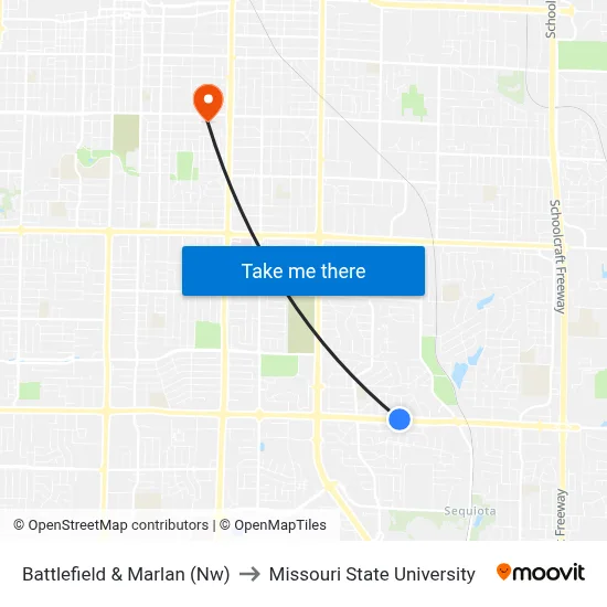 Battlefield & Marlan (Nw) to Missouri State University map