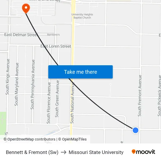 Bennett & Fremont (Sw) to Missouri State University map