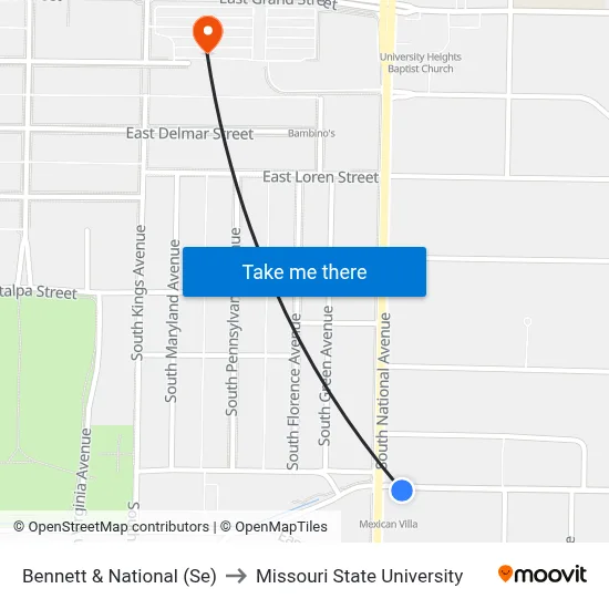 Bennett & National (Se) to Missouri State University map