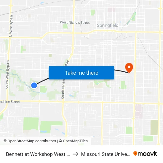 Bennett at Workshop West Drive to Missouri State University map