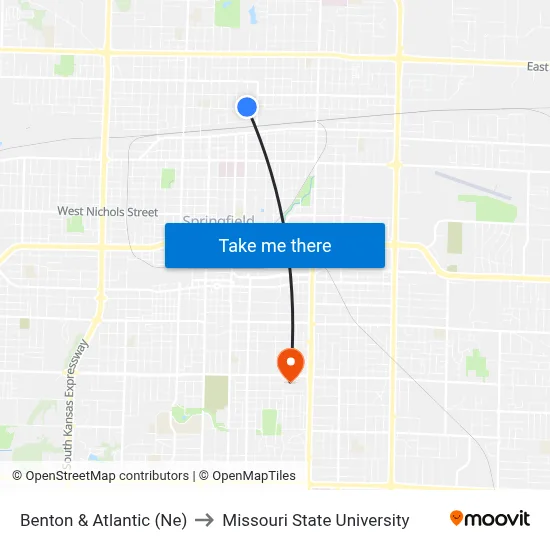 Benton & Atlantic (Ne) to Missouri State University map