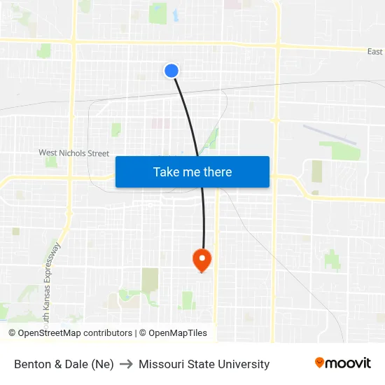 Benton & Dale (Ne) to Missouri State University map