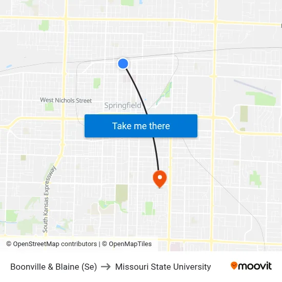 Boonville & Blaine (Se) to Missouri State University map