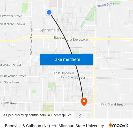 Boonville & Calhoun (Ne) to Missouri State University map