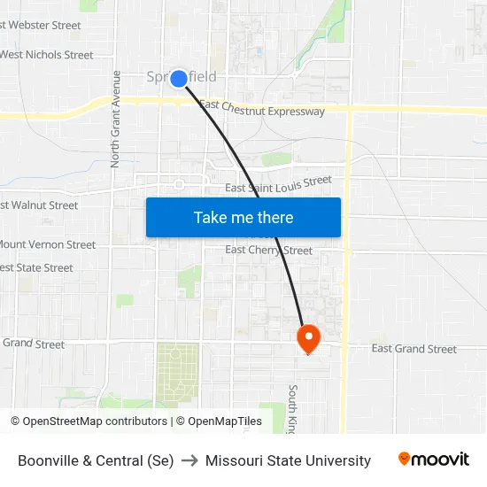 Boonville & Central (Se) to Missouri State University map