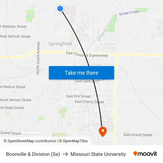 Boonville & Division (Se) to Missouri State University map