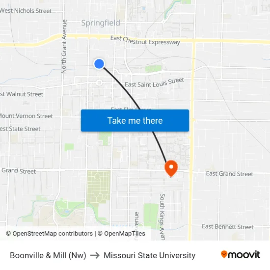 Boonville & Mill (Nw) to Missouri State University map