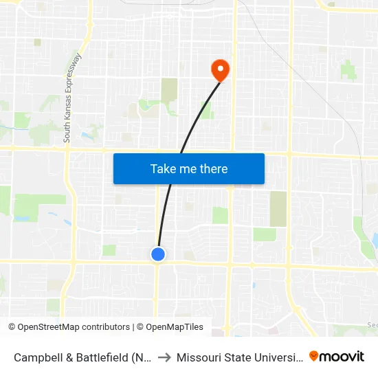 Campbell & Battlefield (Ne) to Missouri State University map