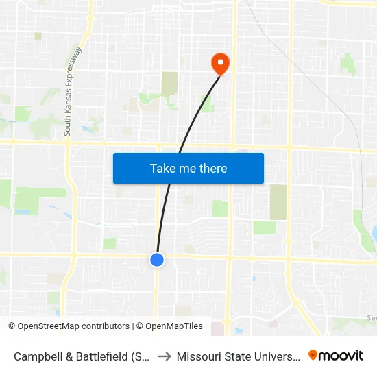 Campbell & Battlefield (Sw) to Missouri State University map