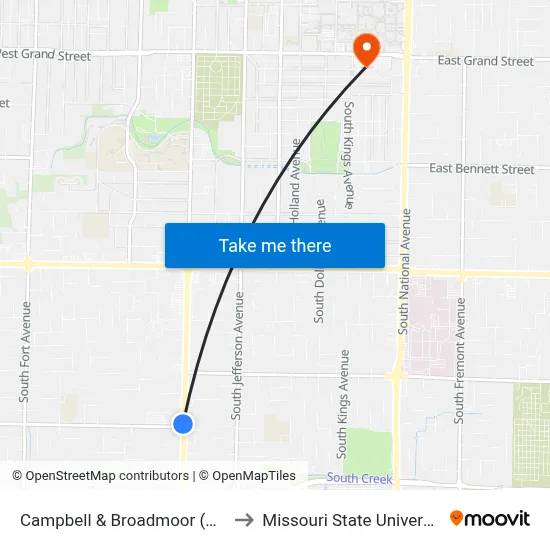 Campbell & Broadmoor (Nw) to Missouri State University map