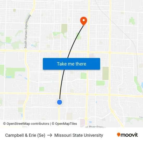 Campbell & Erie (Se) to Missouri State University map