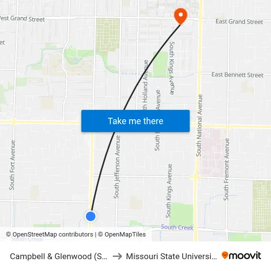Campbell & Glenwood (Se) to Missouri State University map