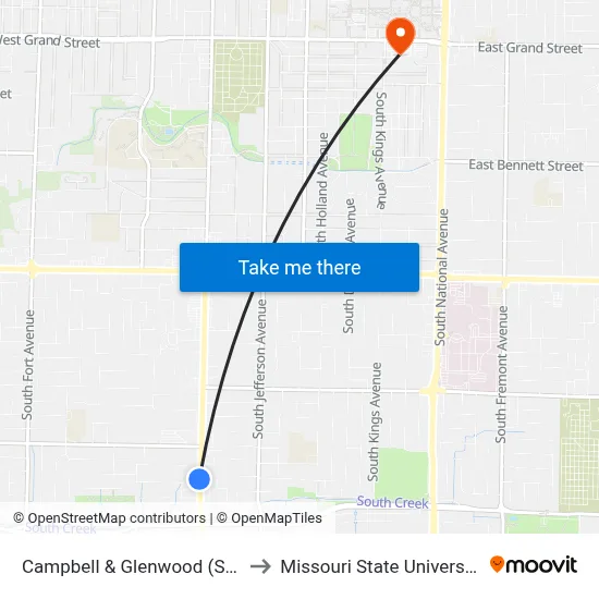 Campbell & Glenwood (Sw) to Missouri State University map