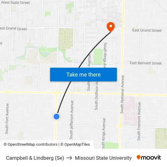 Campbell & Lindberg (Se) to Missouri State University map
