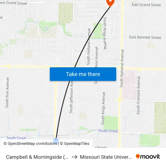 Campbell & Morningside (Ne) to Missouri State University map