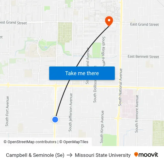 Campbell & Seminole (Se) to Missouri State University map