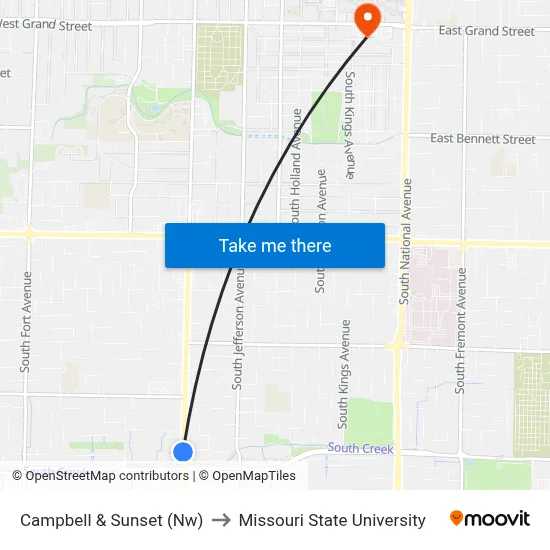 Campbell & Sunset (Nw) to Missouri State University map