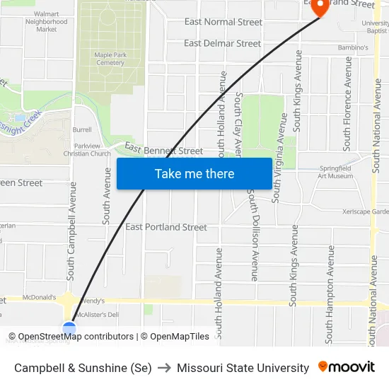 Campbell & Sunshine (Se) to Missouri State University map