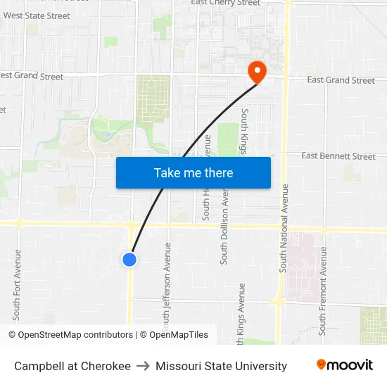 Campbell at Cherokee to Missouri State University map