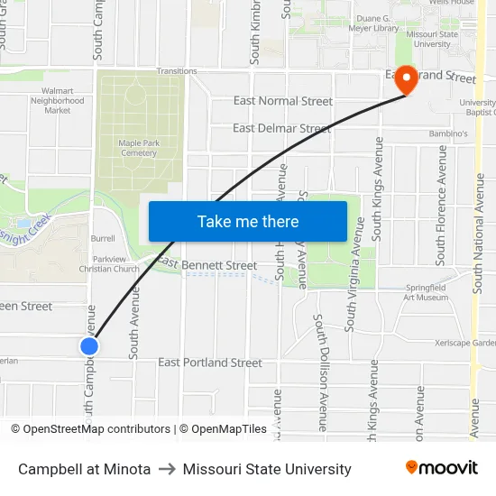 Campbell at Minota to Missouri State University map