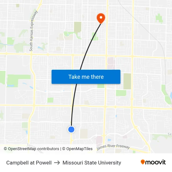 Campbell at Powell to Missouri State University map