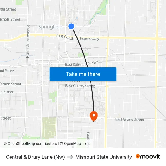 Central & Drury Lane (Nw) to Missouri State University map
