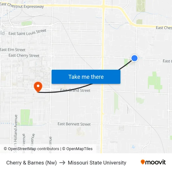 Cherry & Barnes (Nw) to Missouri State University map