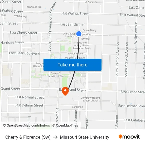 Cherry & Florence (Sw) to Missouri State University map