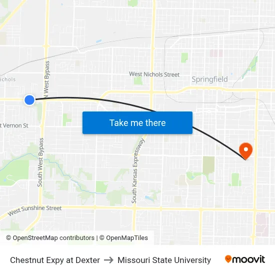 Chestnut Expy at Dexter to Missouri State University map