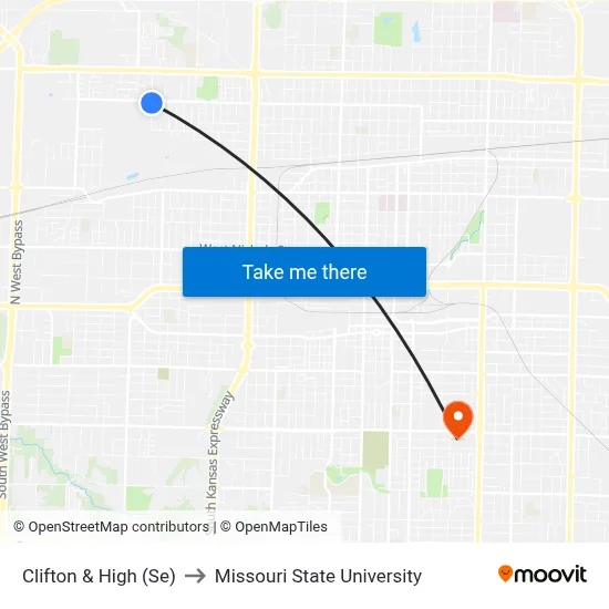 Clifton & High (Se) to Missouri State University map