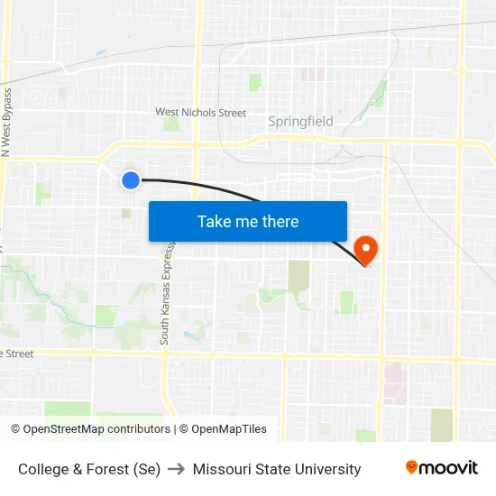College & Forest (Se) to Missouri State University map