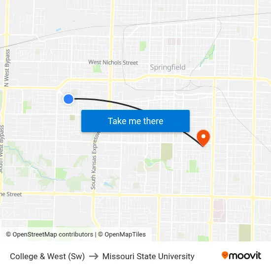 College & West (Sw) to Missouri State University map