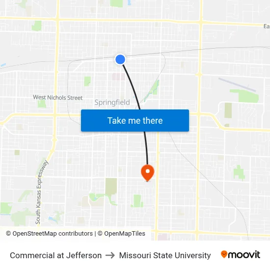 Commercial at Jefferson to Missouri State University map