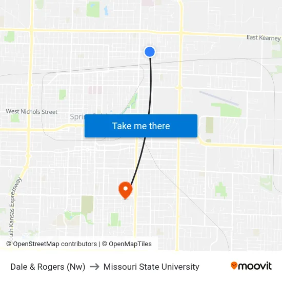 Dale & Rogers (Nw) to Missouri State University map