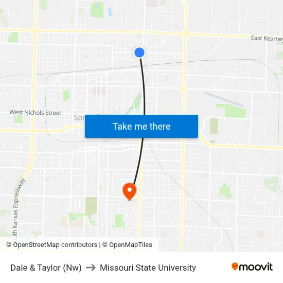 Dale & Taylor (Nw) to Missouri State University map