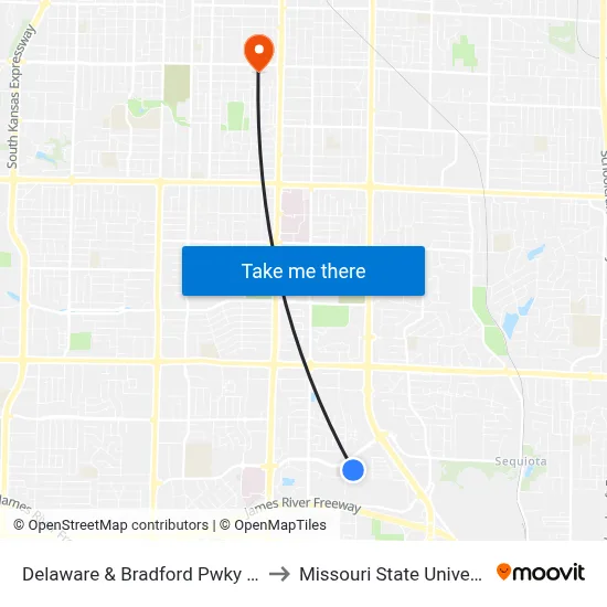 Delaware & Bradford Pwky (Ne) to Missouri State University map