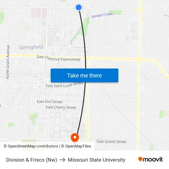 Division & Frisco (Nw) to Missouri State University map