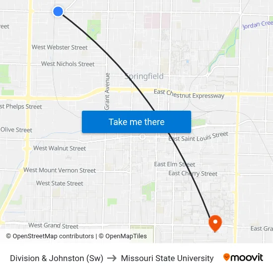 Division & Johnston (Sw) to Missouri State University map