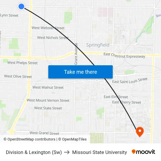 Division & Lexington (Sw) to Missouri State University map