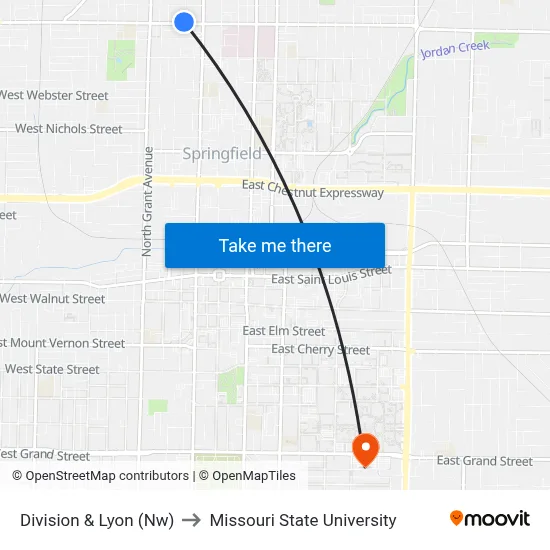 Division & Lyon (Nw) to Missouri State University map