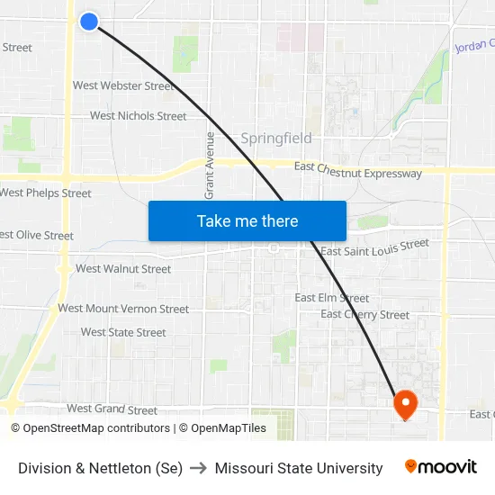 Division & Nettleton (Se) to Missouri State University map