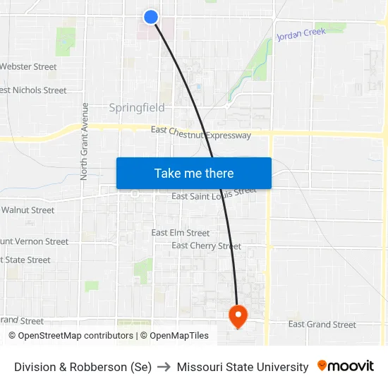 Division & Robberson (Se) to Missouri State University map