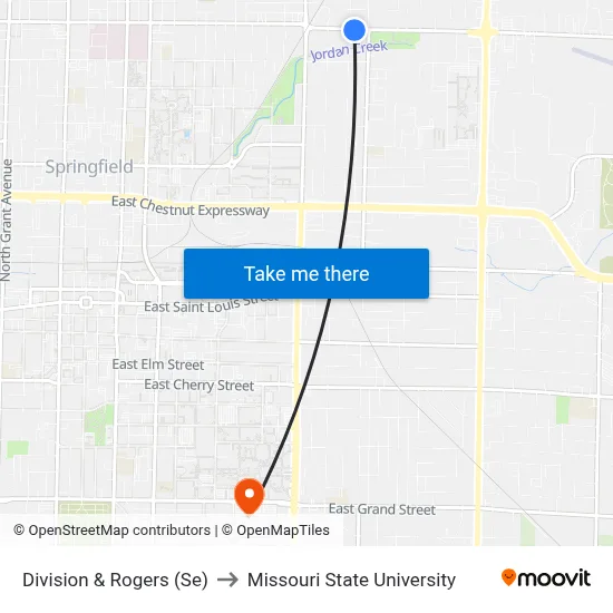 Division & Rogers (Se) to Missouri State University map