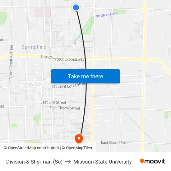 Division & Sherman (Se) to Missouri State University map
